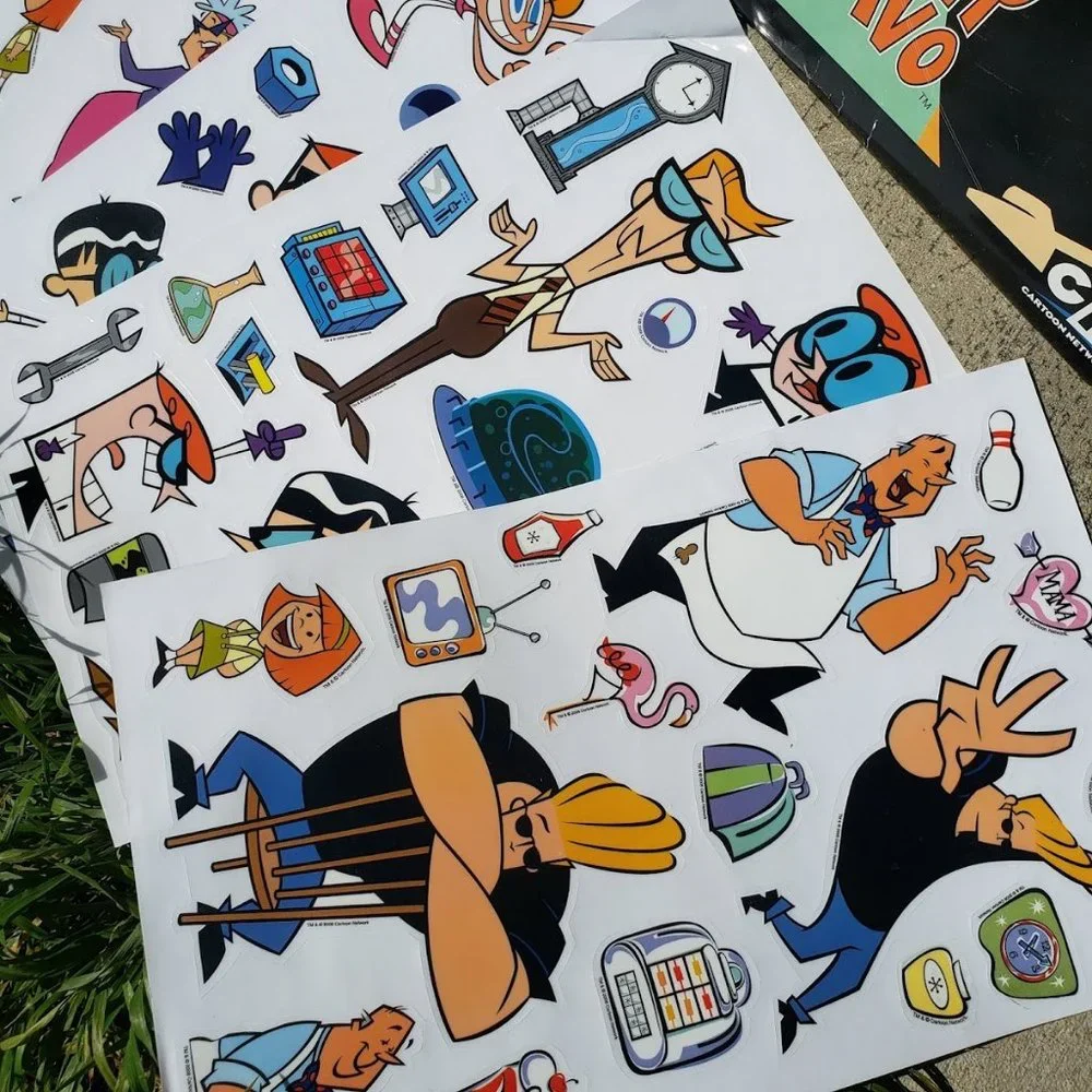 Johnny Bravo Dexter's Laboratory LARGE Vinyl Sticker pack and storyboards Crazy